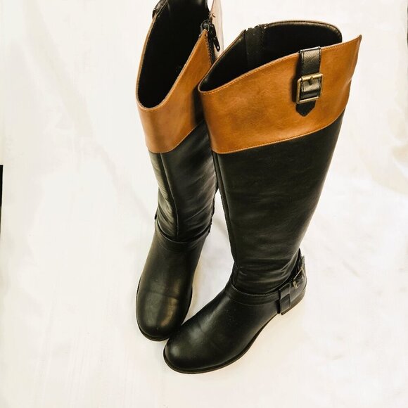 Gretchen Solanz Women's Knee High Two-Tone Brown and Black Riding Boots Size 9M - Picture 3 of 8